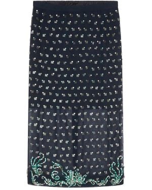 Dries Van Noten Rhinestone-Embellished Sheer-Panel Skirt - Blue