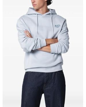 A.P.C. Logo-Print Cotton Hoodie - Blue