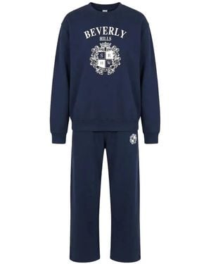 Sporty & Rich Bh Crest Wide Logo-Print Track Pants - Blue