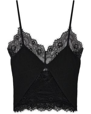 Anine Bing Tina Lace-Trim Tank Top - Black