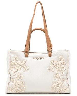 ERMANNO FIRENZE Crochet-Embroidery Tote Bag - White