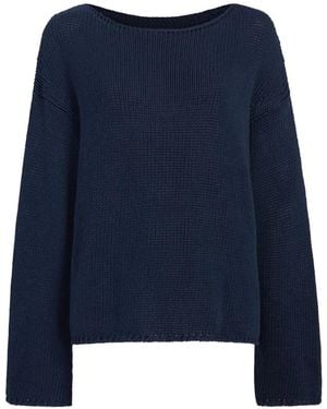 Another Tomorrow Draped-Knit Cotton Jumper - Blue