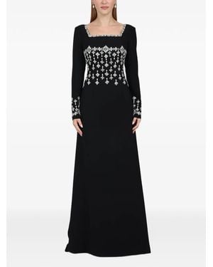 Dina Melwani Robe Longue À Ornements En Cristal - Black