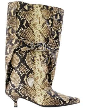 Toga Snake-Effect Buckled Boots - Natural