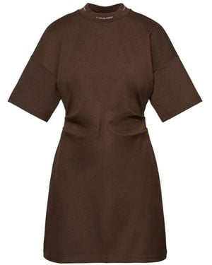 Calvin Klein Logo-Collar Gathered-Waist Mini Dress - Brown