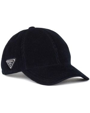 Prada Triangle-Logo Corduroy Cap - Blue