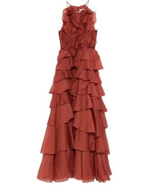 Aje. Vestido Largo Cleo Con Volantes - Rojo