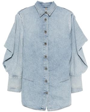 The Attico Ruffled Long-Sleeve Mini Dress - Blue