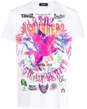 DSquared² Graphic-Print Cotton T-Shirt - White