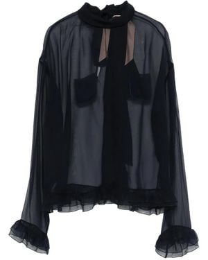 N°21 Blusa Con Dobladillo De Volantes - Azul
