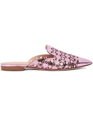 Alberta Ferretti Crystal-Embellished Laser-Cut Mules - Pink