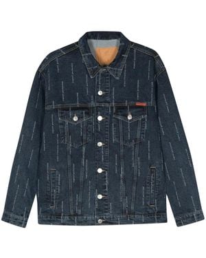 Martine Rose Embroidered-Slogan Denim Jacket - Blue