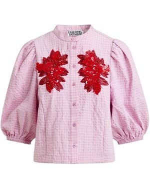 Essentiel Antwerp Floral-Pattern Puffed-Sleeve Shirt - Pink