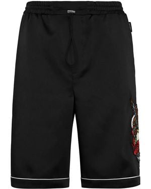 Philipp Plein Tattoo-Print Satin Shorts - Black