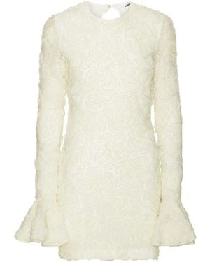 ROTATE BIRGER CHRISTENSEN Rose-Embellished Bell-Sleeve Mini Dress - White