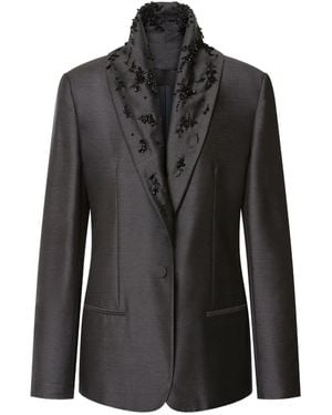 Alberta Ferretti Bead-Embroidered Shawl-Lapel Blazer - Black