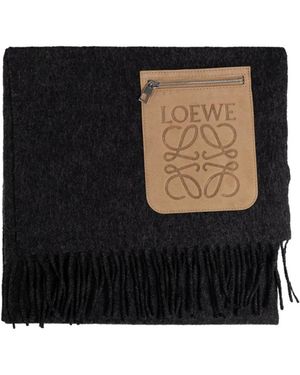 Loewe Wool Scarf With Logo - Black