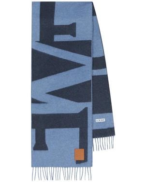 Loewe Leather-Patch Scarf - Blue