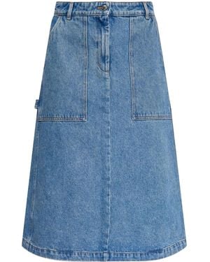 Maison Kitsuné Logo-Embroidered Denim Midi Skirt - Blue