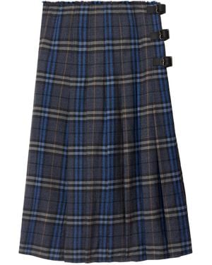 Burberry Check Midi Skirt - Blue