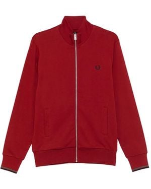 Fred Perry Zip-Neck Cotton Sweatshirt - Red