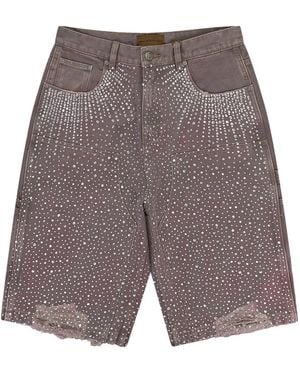 BIRTH OF ROYAL CHILD Rhinestone-Embellished Frayed Shorts - Grey