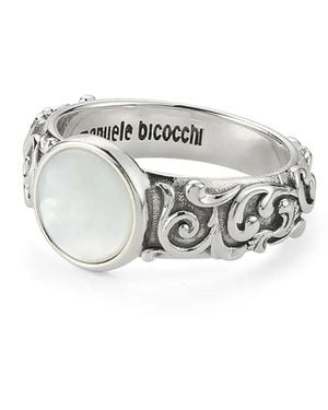 Emanuele Bicocchi Arabesque Engraved Chevalier Ring - White
