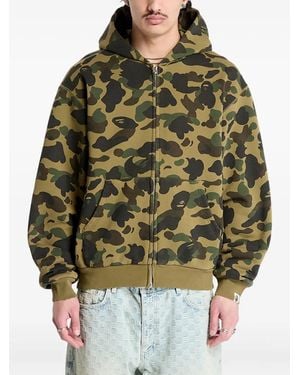A Bathing Ape Felpa Con Stampa Camouflage E Zip - Verde
