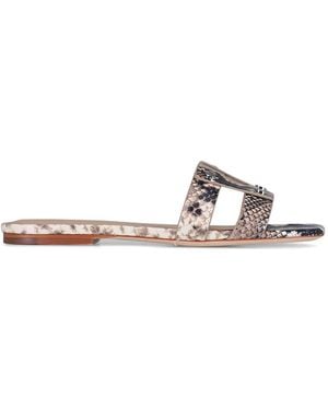 Veronica Beard Flache Via Slide Sandalen Mit Schlangen-Prägung - Weiß