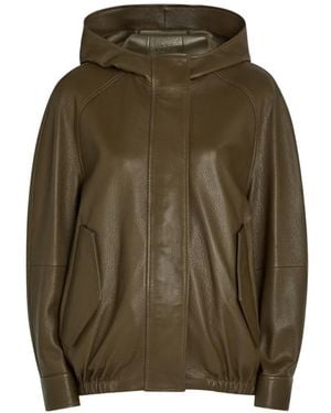 Nour Hammour Hooded Leather Jacket - Green