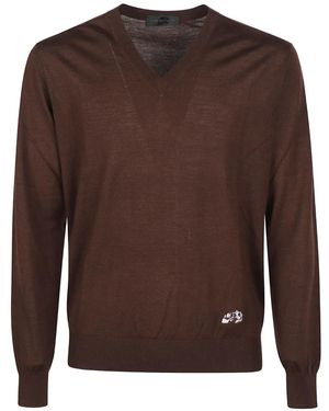 Gabriele Pasini V-Neck Embroidered-Detail Sweater - Brown