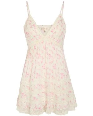 LoveShackFancy Alonna Floral-Print Lace-Trimmed Mini Dress - White