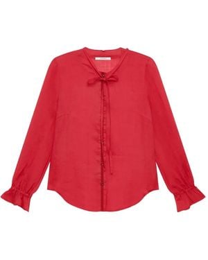 Maliparmi Tie-Neck Flounce-Cuff Shirt - Red