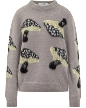 MSGM Trui Met Paddestoel-Intarsia - Grijs