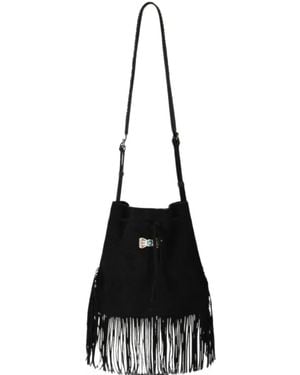 Fortela Kimi Fringed Suede Shoulder Bag - Black