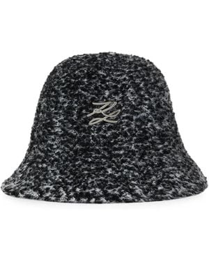 KARL LAGERFELD K/Autograph Bouclé Bucket Hat - Black