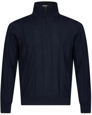 Canali Quarter-Zip Vertical-Ribbed Jumper - Blue