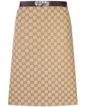 Gucci Gg Supreme Crocodile-Effect Midi Skirt - Natural