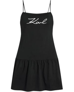 KARL LAGERFELD Logo-Print Ruffled Beach Dress - Black