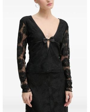 Résumé Lace-Sleeves V-Neck Top - Black