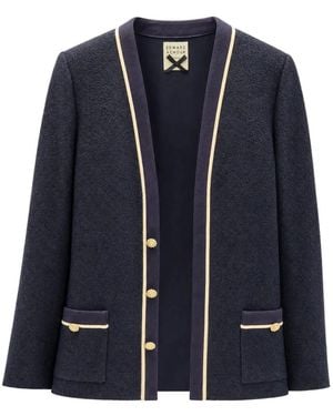 Edward Achour Paris Contrast-Trim Bouclé Jacket - Blue