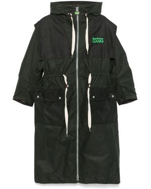 Barbour X Ganni Waxed Parka Coat - Black