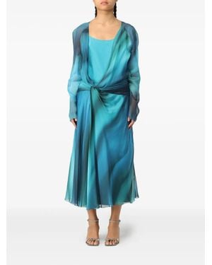 Alberta Ferretti Printed Chiffon Midi Dress - Blue