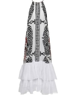Devotion Patterned Ruffled-Hem Dress - White
