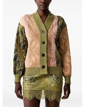 Never Fully Dressed Paisley-Print Intarsia-Knit Cardigan - Green