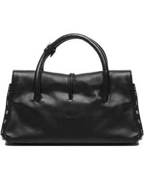 Zanellato Small Dotta Centauro Leather-Buckle Studded Tote Bag - Black
