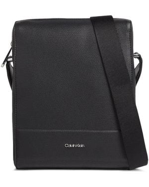 Calvin Klein Textured Logo-Plaque Messenger Bag - Black