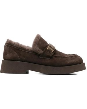 SERGIO MORETTI FIRENZE Shearling-Lined Buckle-Detail Loafers - Brown