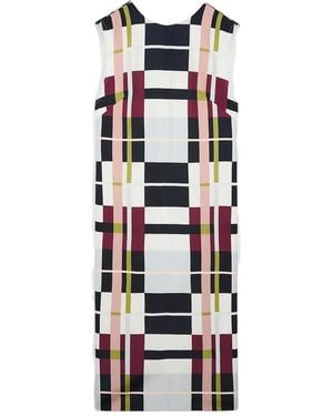 Ports 1961 Vestido Midi Sin Mangas A Cuadros - Blanco