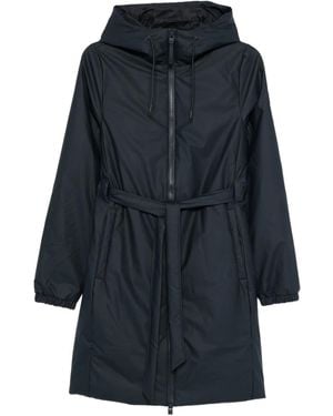 Rains Hooded Belted Coat - Blue